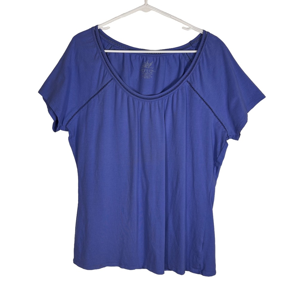 Soft Sensations Womens XL Periwinkle Blue Crochet Trim Raglan Short‎ Sleeve Top